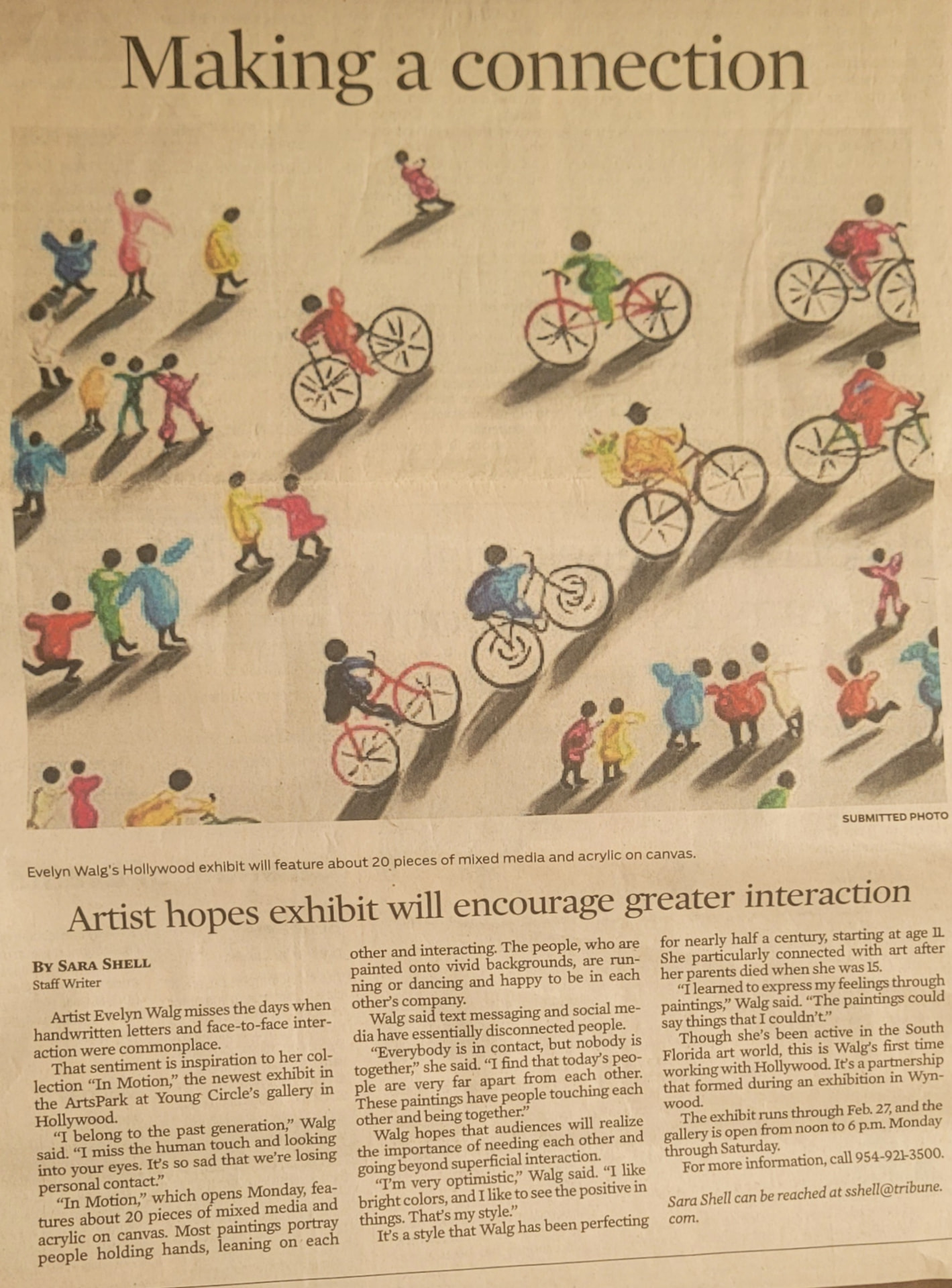 Making a Connection — newspaper article about Evelyn Walg's In Motion exhibit at ArtsPark at Young Circle, Hollywood